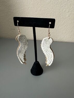 Textured Silver Wing Drop Earrings for Women